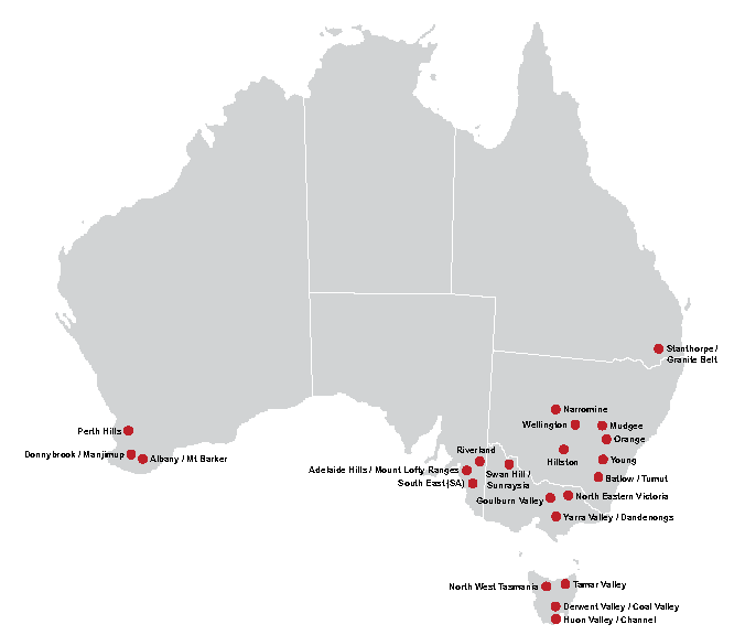 Cherry growing regions around Australia