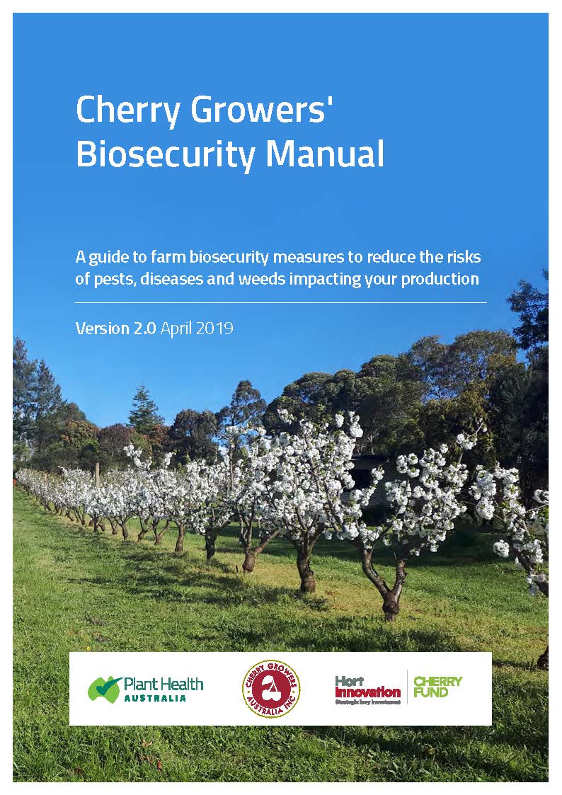 Cherry industry biosecurity manual cover page with link to manual