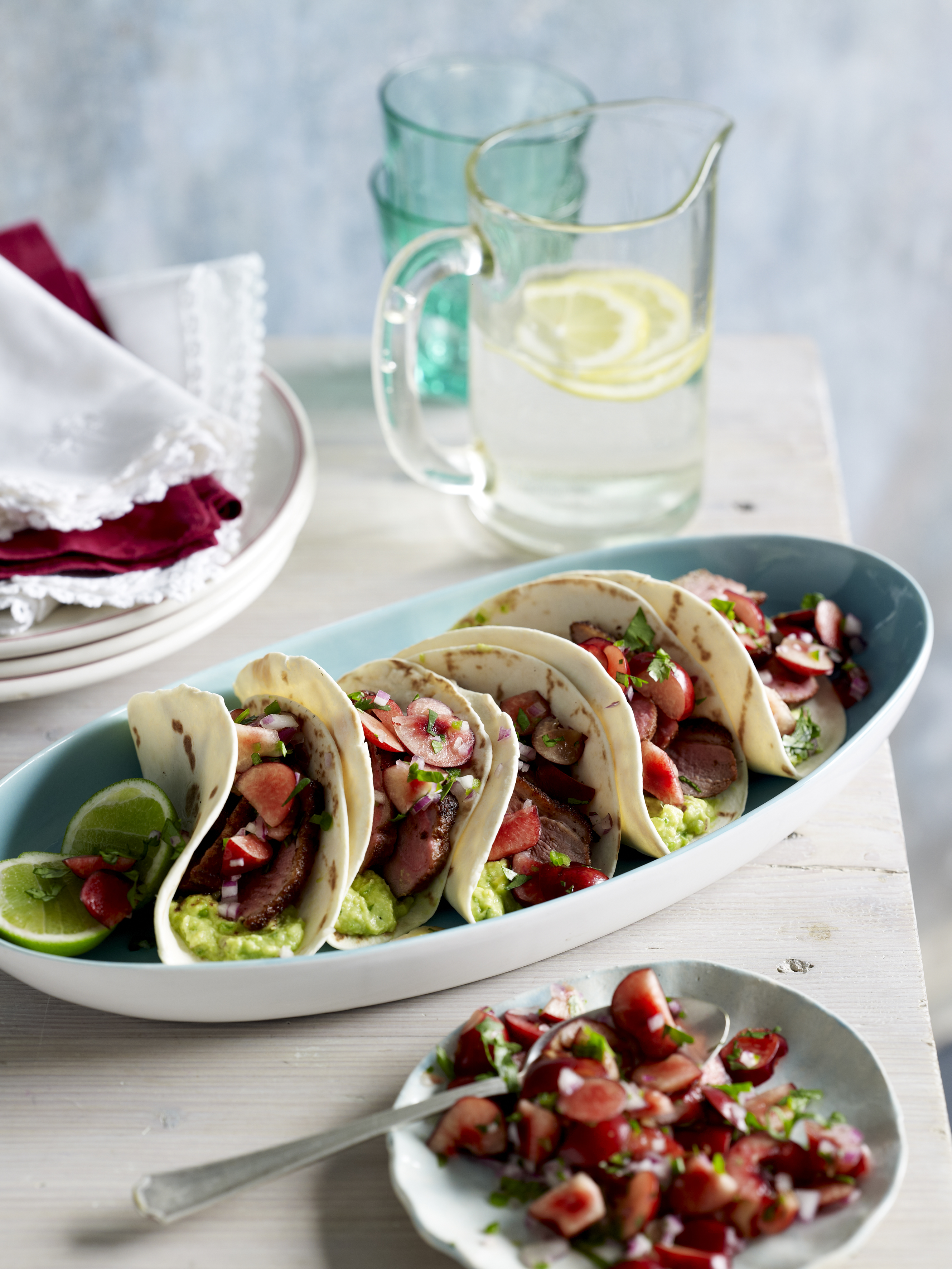 Cherry and duck tacos